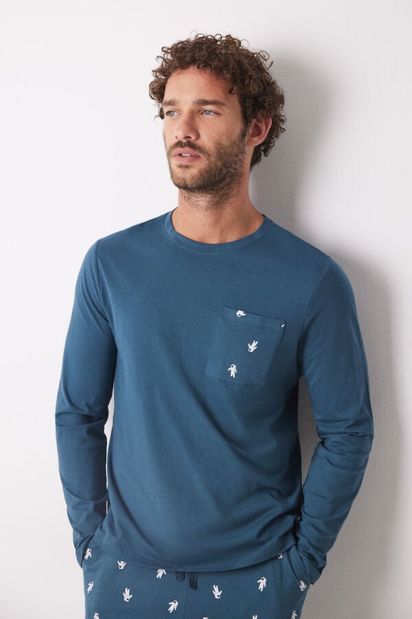 Women'secret Pijama largo hombre 100% algod&oacute;n astronautas azul