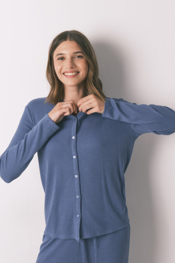 Women'secret Pijama comprido canal&eacute; com efeito brilho azul azul