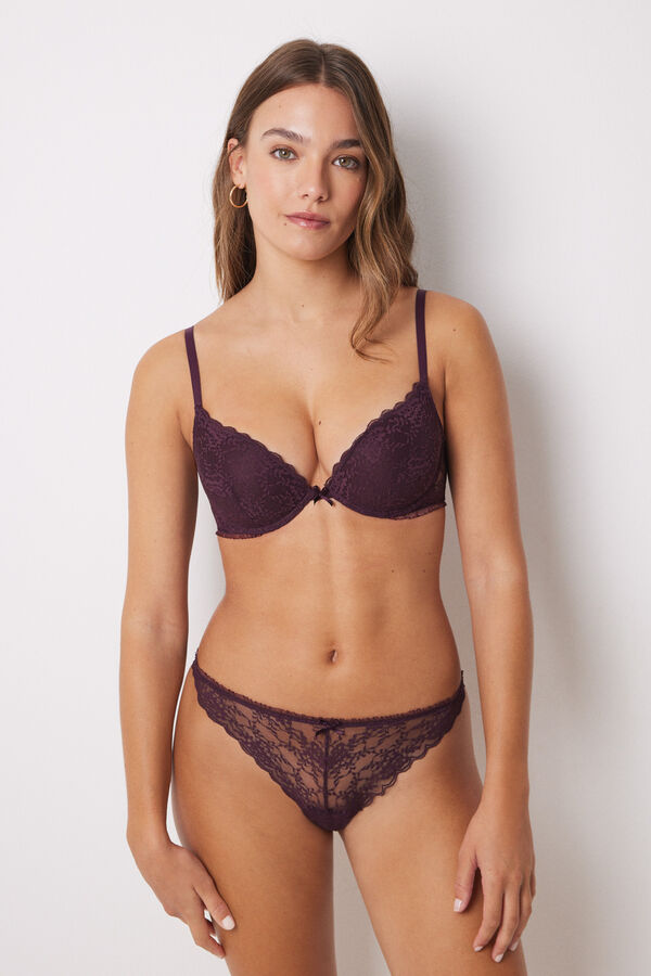 Women'secret Tanga cl&aacute;sica encaje burdeos morado/lila
