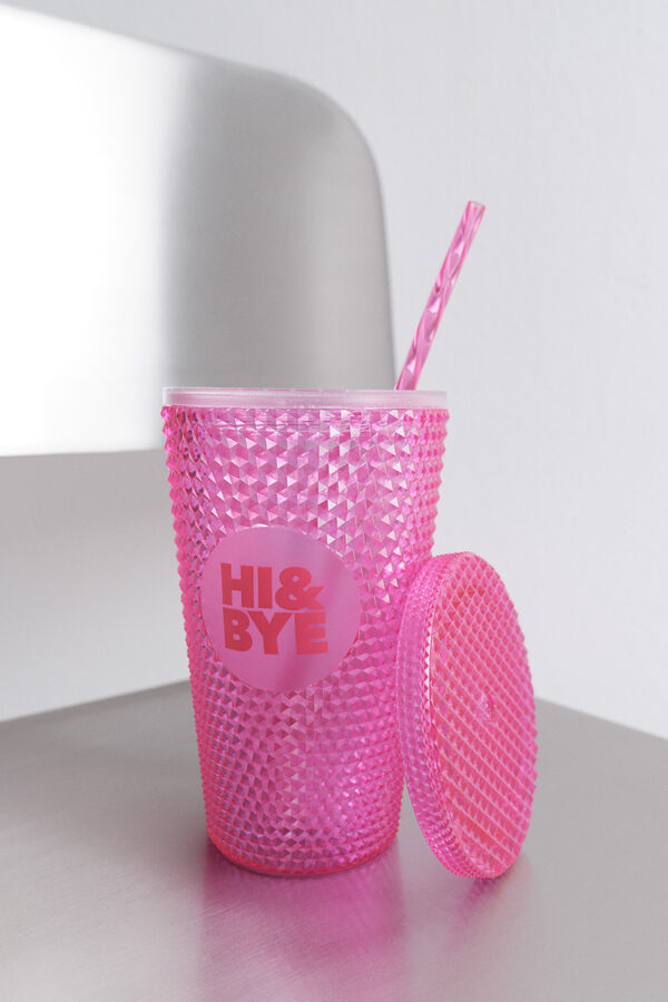 HI&BYE Vaso pl&aacute;stico ca&ntilde;ita integrada vino burdeos