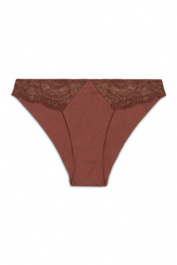 Women'secret Cueca cl&aacute;ssica de renda marrom cru