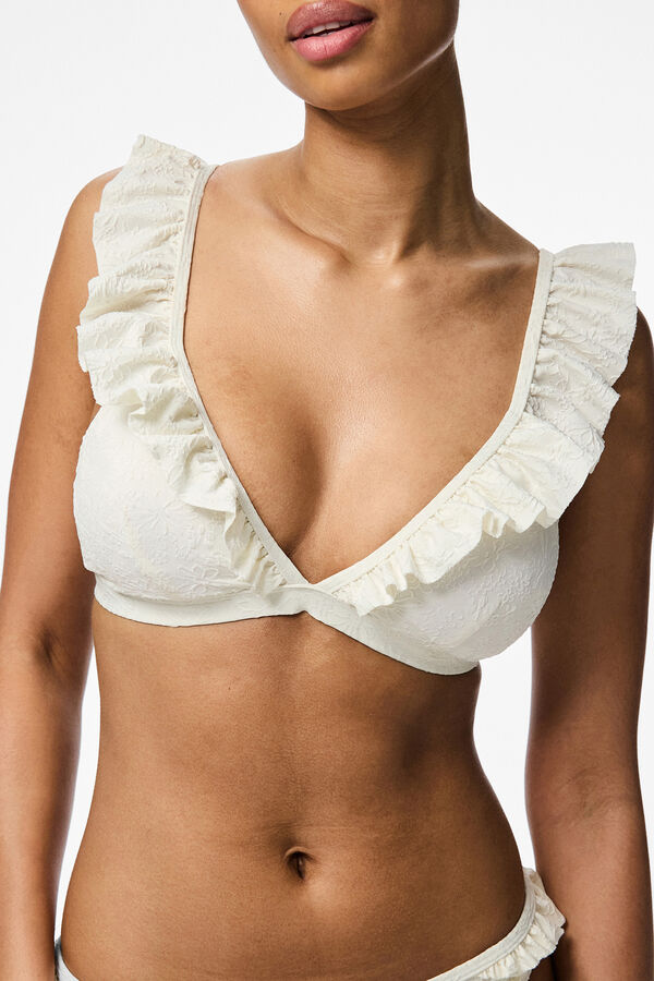 Pieces Top de bikini rom&aacute;ntico blanco