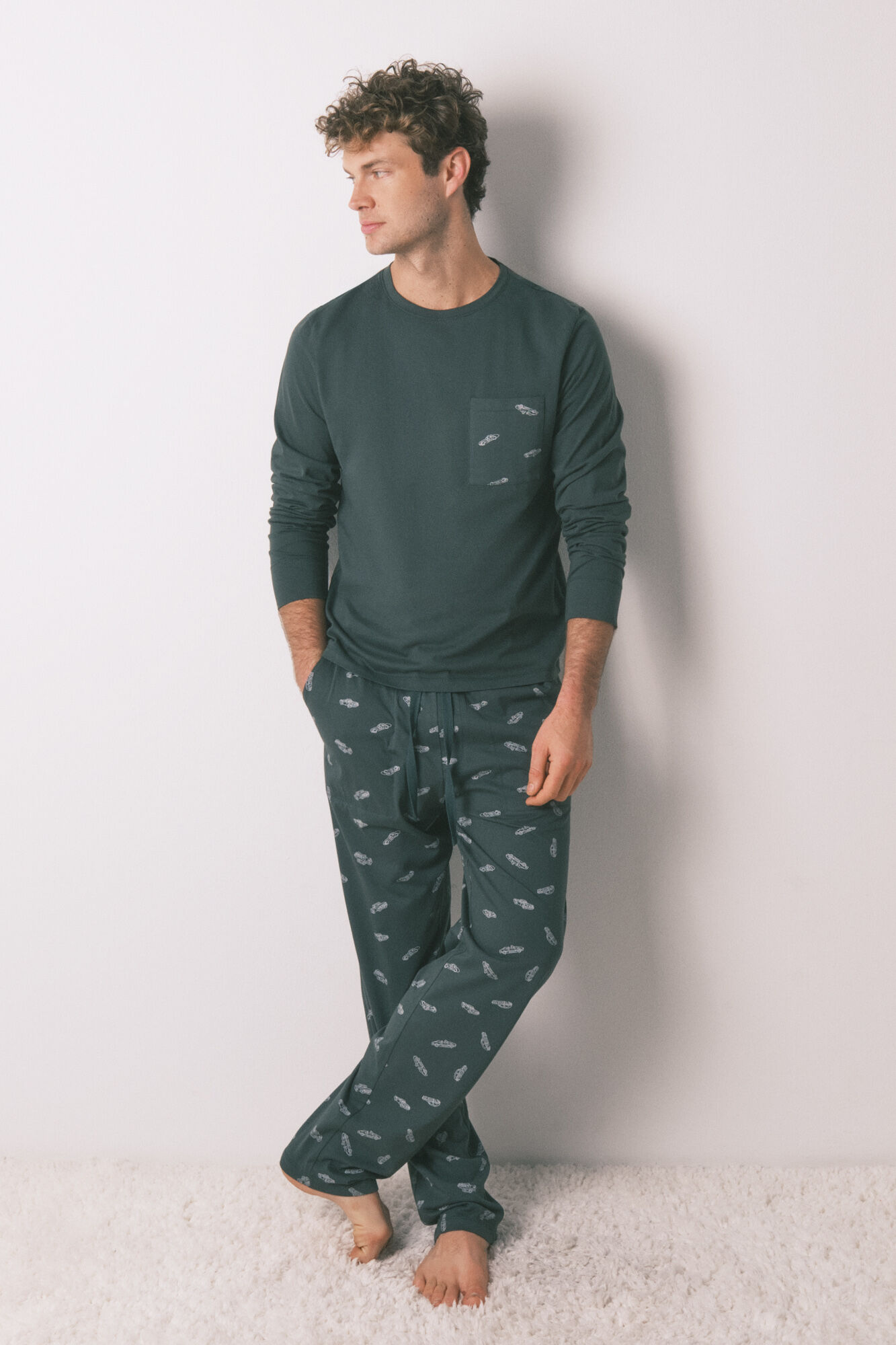 Women'secret Pijama largo hombre 100% algod&oacute;n verde coches