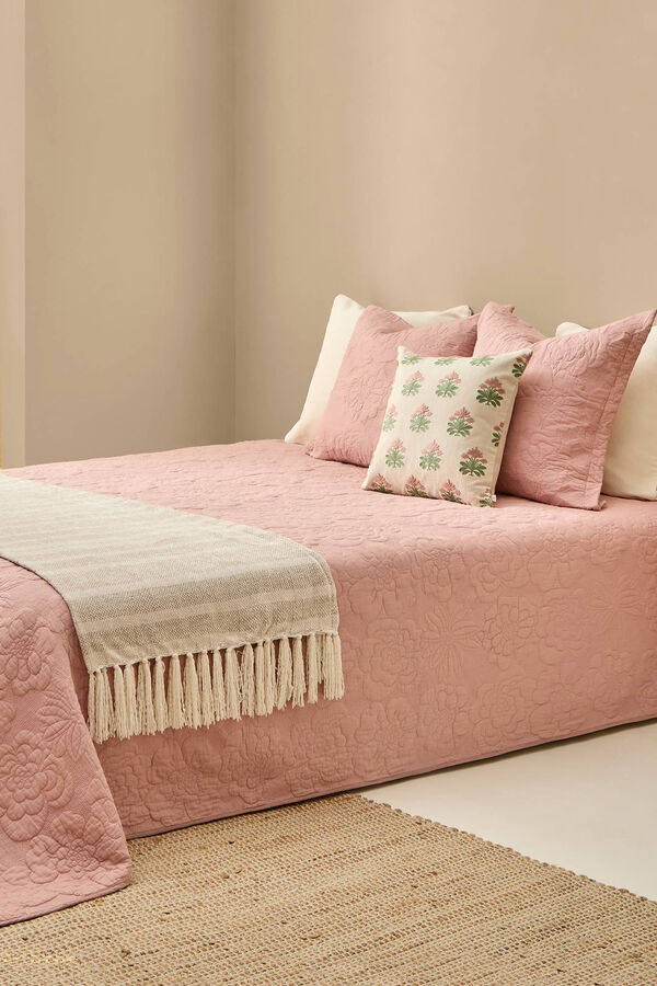 Textura Colcha bordada floral rosa
