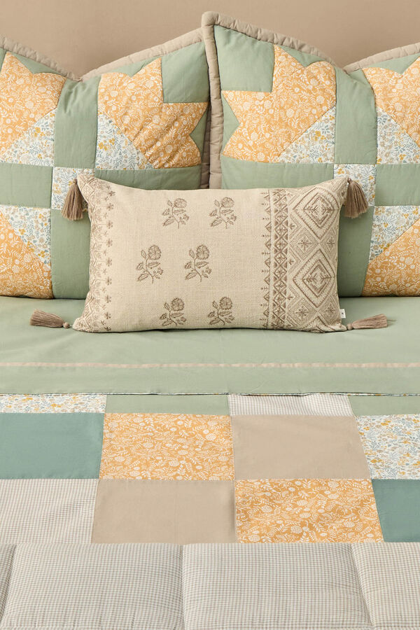 Textura S&aacute;bana algod&oacute;n flores verde