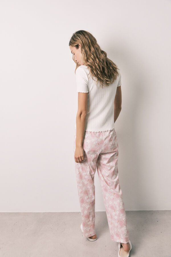 Women'secret Pijama comprido de manga curta em algod&atilde;o branco bege