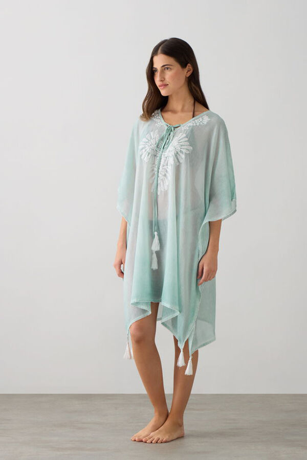 Textura T&uacute;nica algod&oacute;n efecto arrrugado turquesa