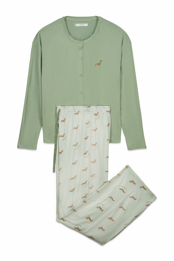 Women'secret Pijama largo punto suave verde estampado perritos verde