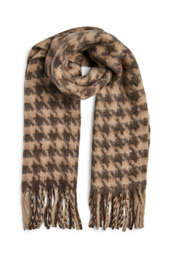 Pieces Bufanda larga b&aacute;sica cuadros pico gallo flecos marr&oacute;n