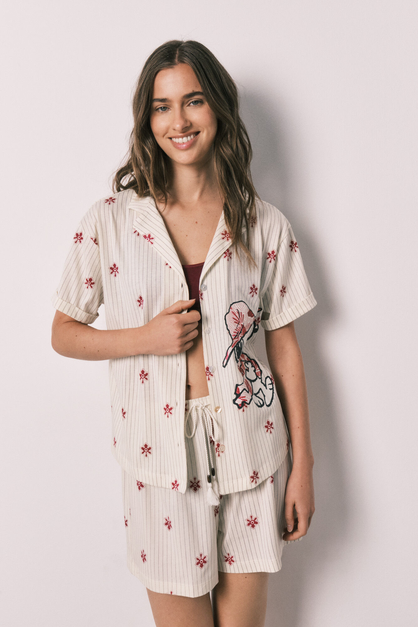 Women'secret Pijama corto camisero rayas Snoopy