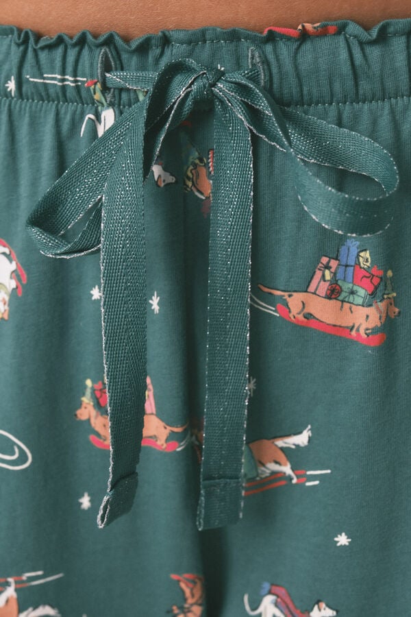 Women'secret Pijama camisero perritos 100% algod&oacute;n verde
