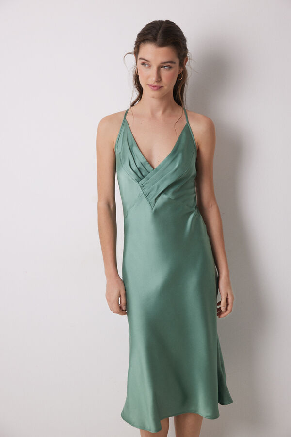Women'secret Camis&oacute;n midi sat&eacute;n verde verde