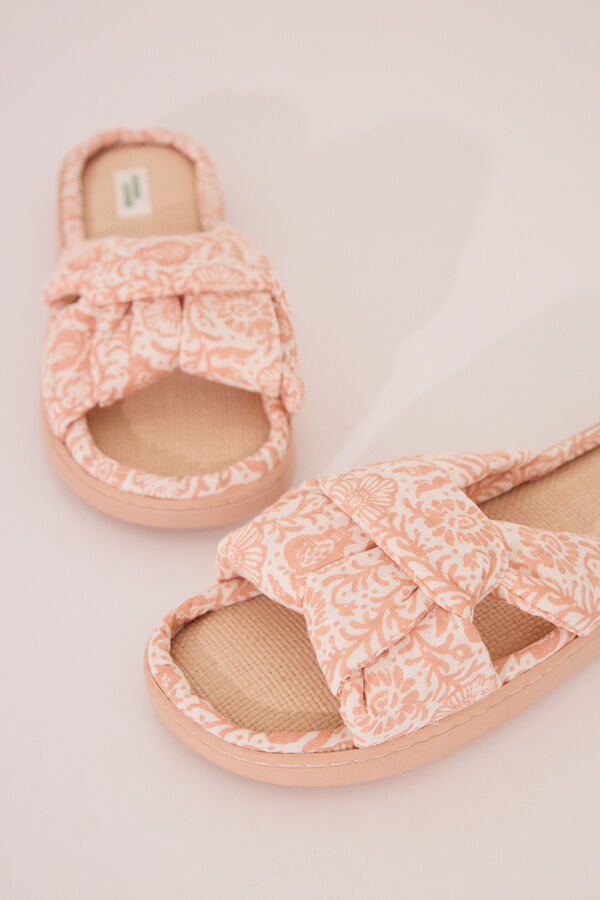 Women'secret Zapatillas casa pala nudo rafia naranja melocot&oacute;n naranja