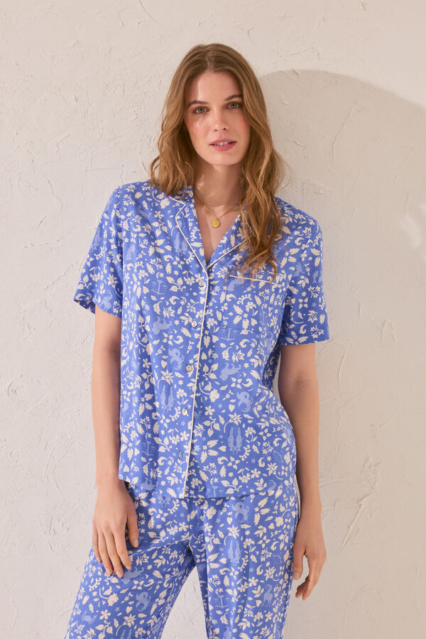 Women'secret Pijama camisero largo print flores azul estampado