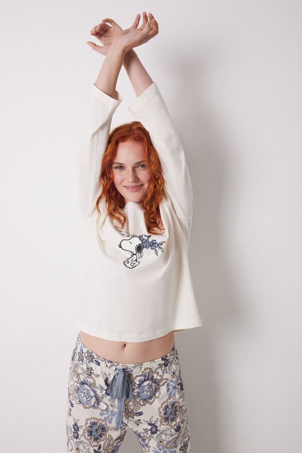 Women'secret Camiseta manga larga 100% algod&oacute;n Snoopy marfil