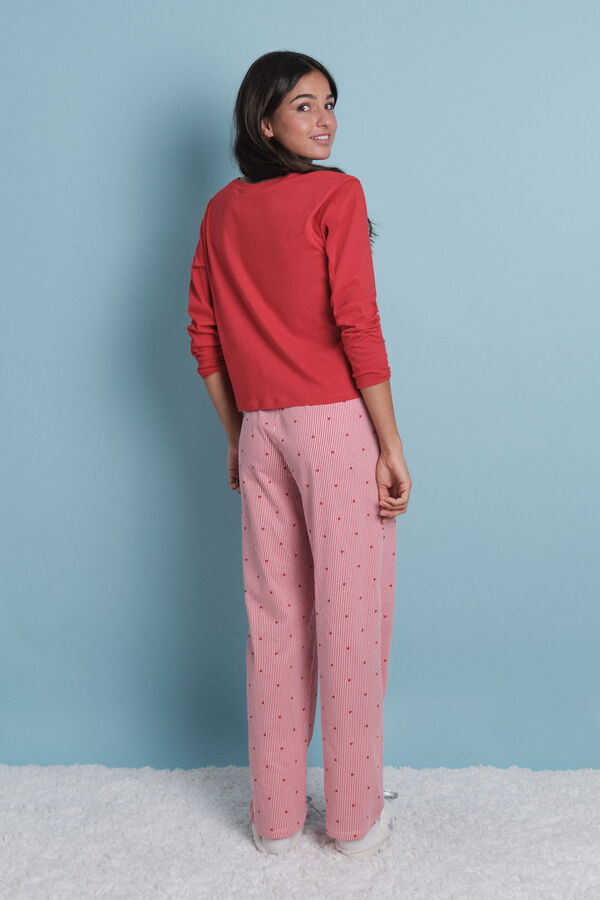 HI&BYE Pijama largo 100% algod&oacute;n rayas rojo  rojo