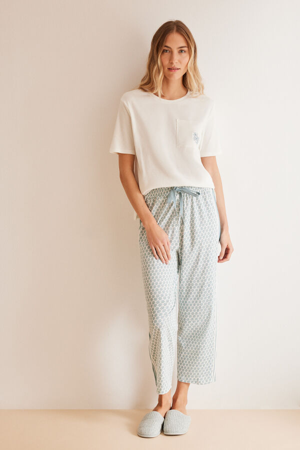 Women'secret Pijama 100% algod&oacute;n Capri estampado geom&eacute;trico marfil