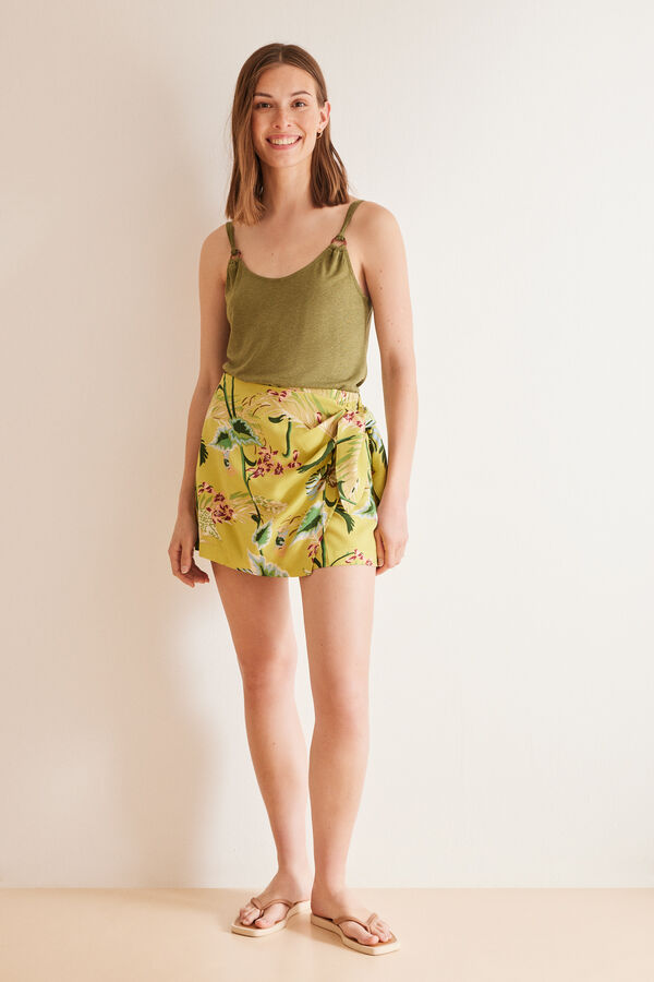 Women'secret Camiseta tirantes kaki lino kaki