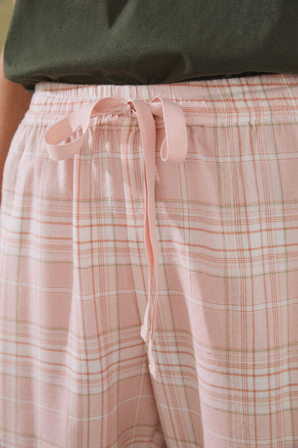Womensecret Pantalón largo franela algodón cuadros rosa rosa