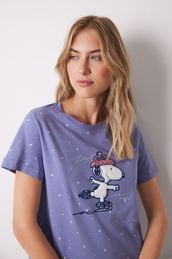 Women'secret Camisón midi 100% algodón Snoopy morado/lila