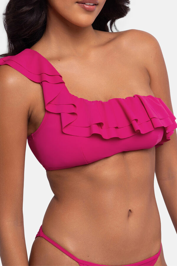 Dorina Top de bikini asimétrico volantes rosa fucsia