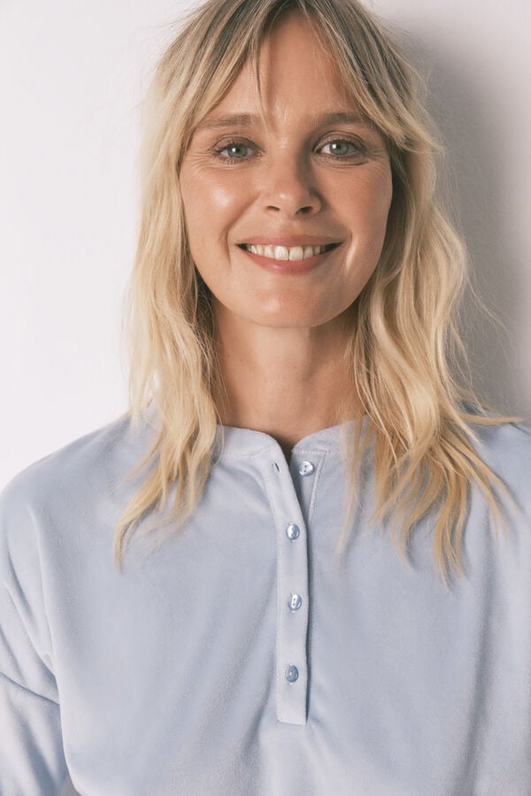 Women'secret Pijama largo polar suave cenefas azul  azul