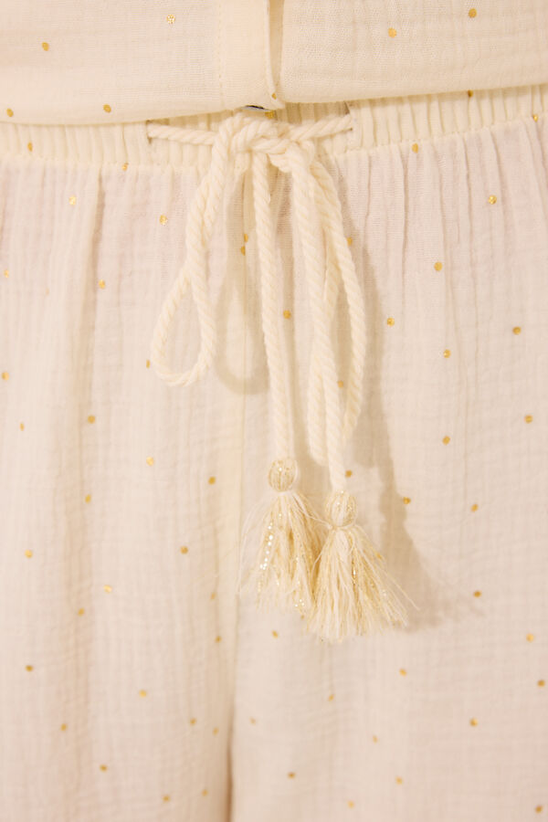 Women'secret Pijama camisero muselina 100% algodón blanco marfil