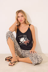 Women'secret Pijama Mickey Mouse com estampa animal preto