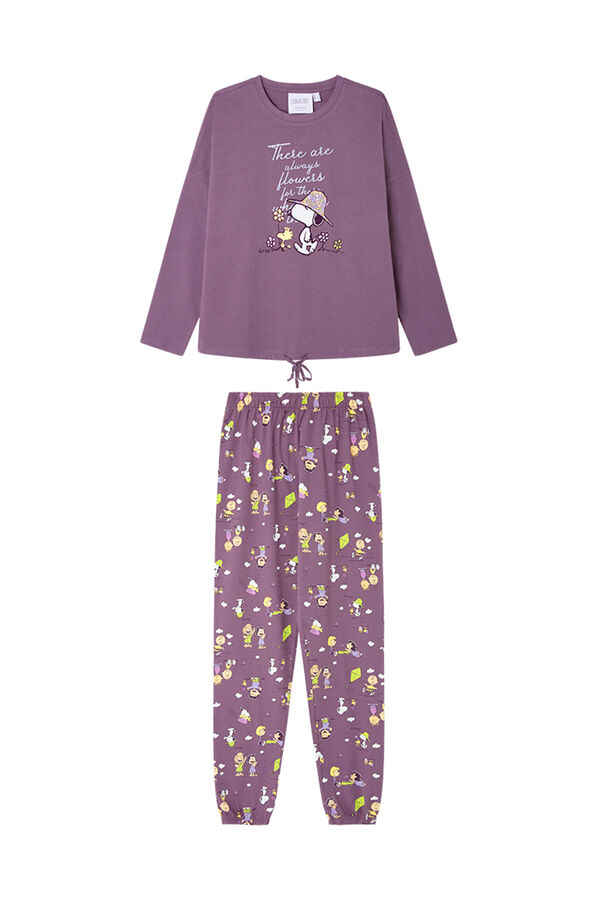Women'secret Pijama largo 100% algod&oacute;n print Snoopy morado/lila
