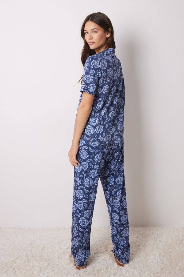 Women'secret Pijama camisa de algod&atilde;o manga curta cal&ccedil;a azul