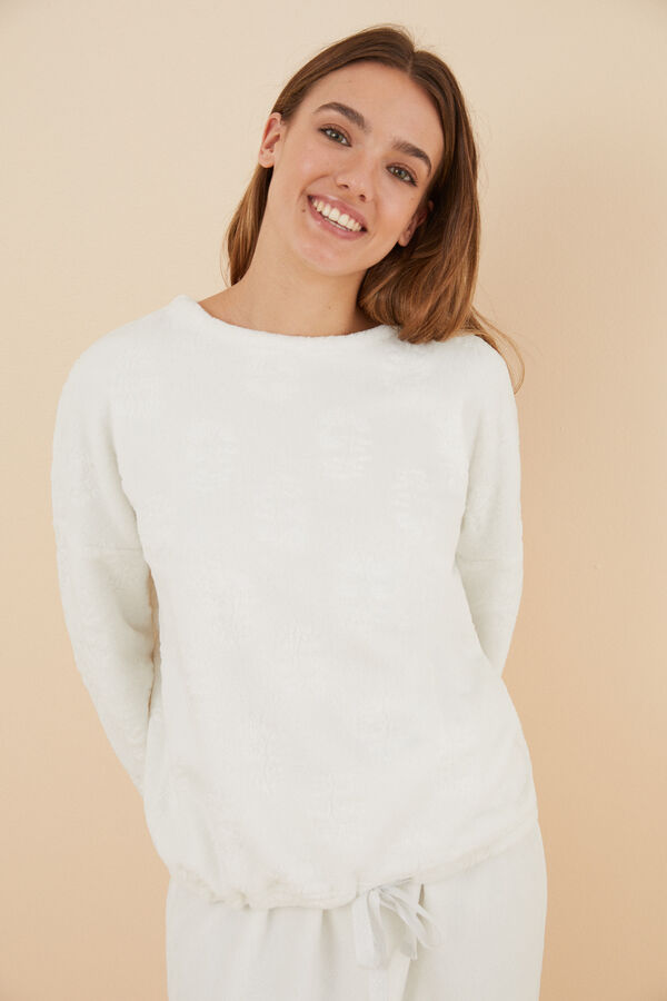 Women'secret Pijama polar blanco marfil