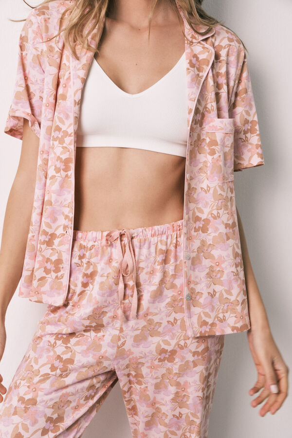Women'secret Pijama comprido camiseiro em algod&atilde;o laranja vermelho