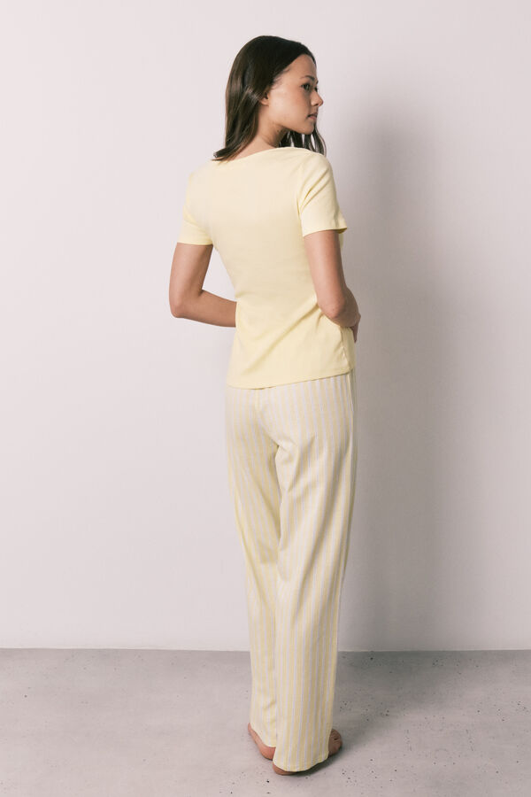 Women'secret Pijama comprido em algod&atilde;o de manga curta amarelo estampado