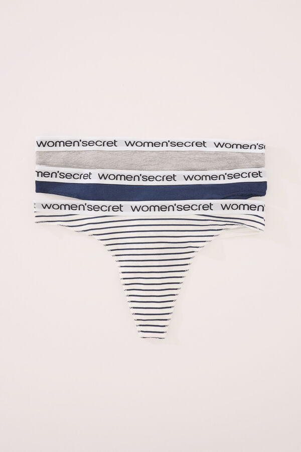 Women'secret Pack 3 tangas algod&oacute;n mix prints logo azul