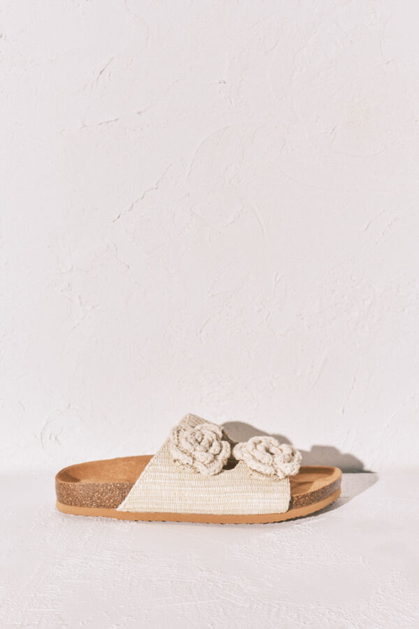 Women'secret Sandalias bio rafia flor crochet beige marfil