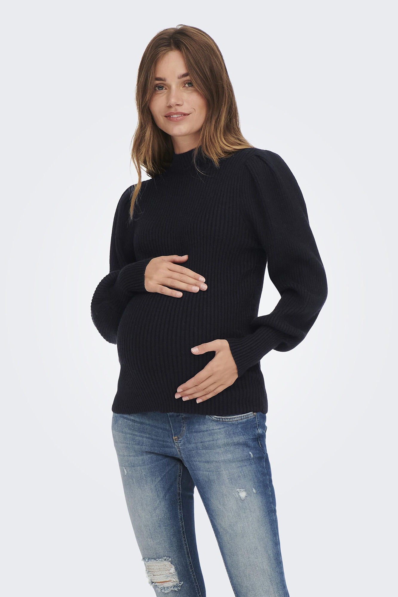 Only Maternity Malha de pr&eacute;-mam&atilde; com gola alta e mangas bufantes