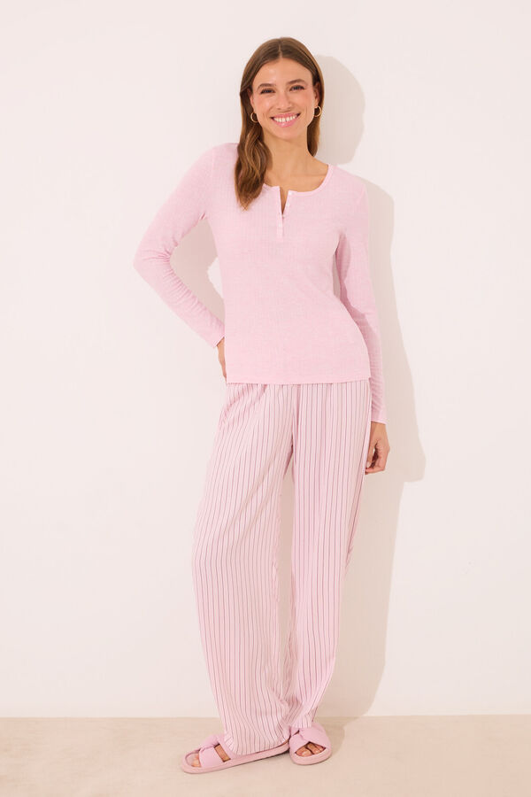 Women'secret Pijama largo viscosa canal&eacute; rosa rayas rosa