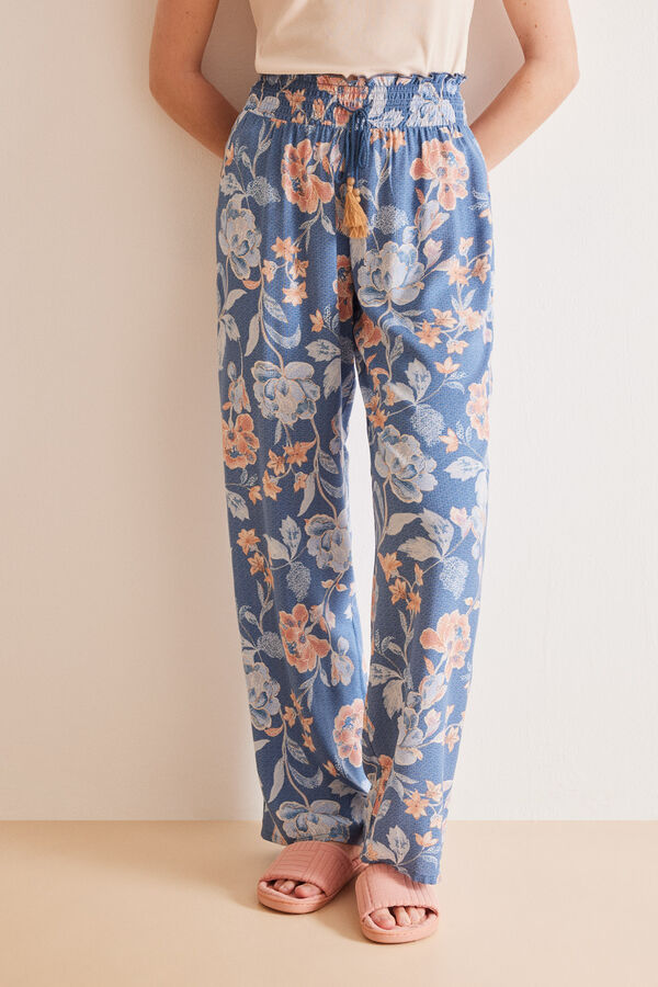 Women'secret Pantal&oacute;n largo flores azul estampado