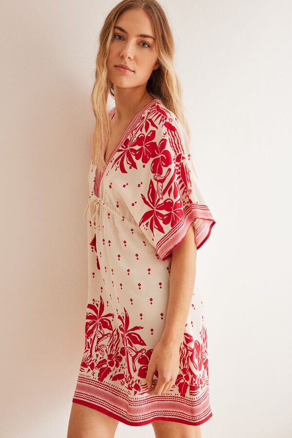 Women'secret Camisola playa estampado floral burdeos