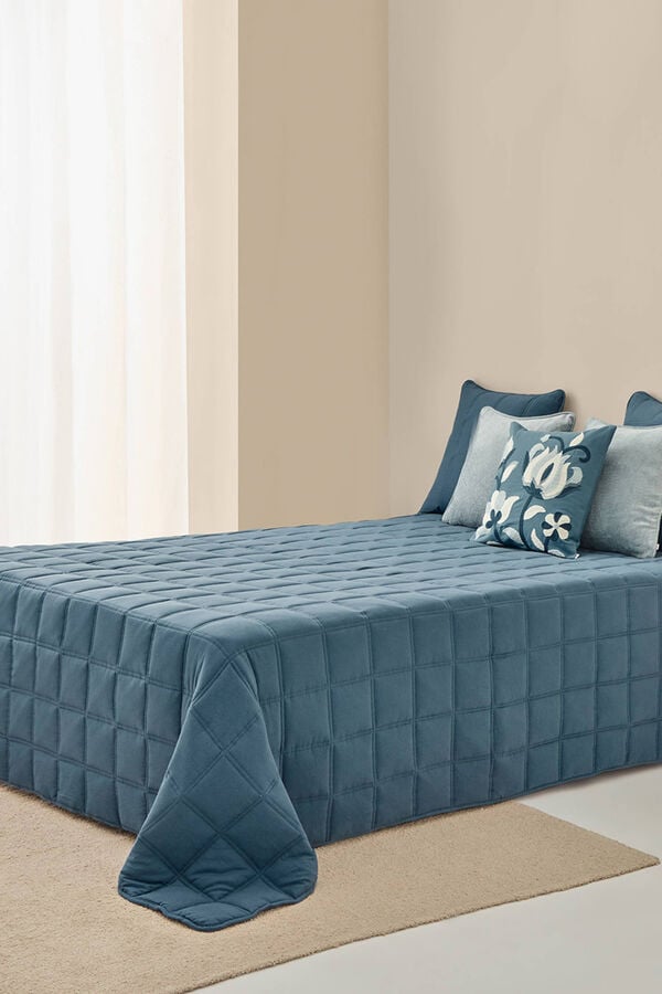 Textura Colcha microfibra cuadros azul