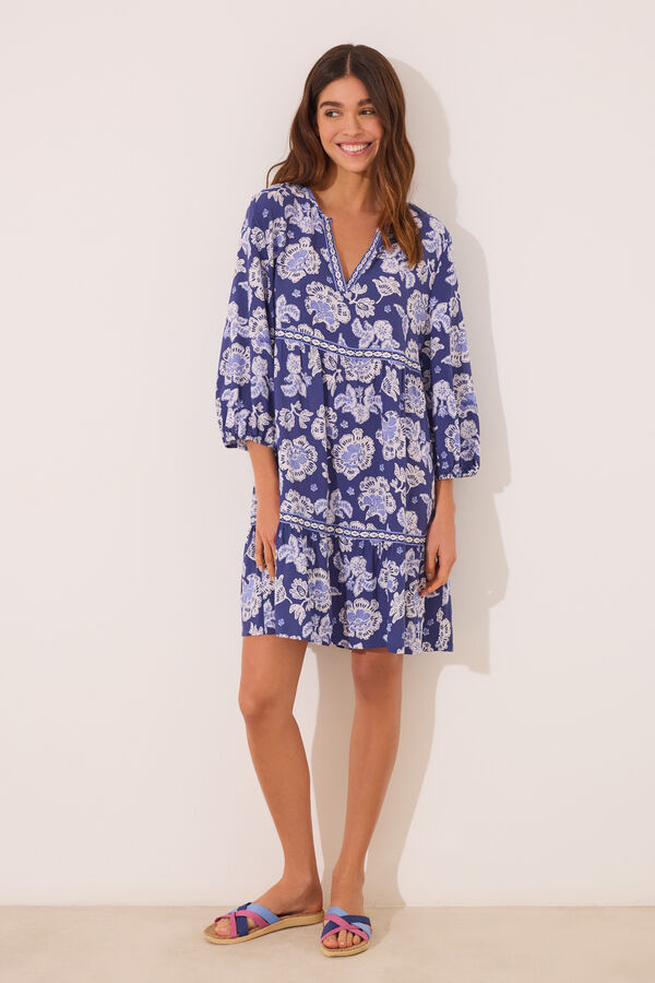 Women'secret Camisola midi print flores azul estampado