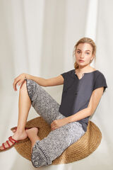 Womensecret Pijama manga curta Capri 100% algodão étnico flores cinzento
