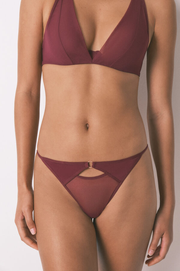 Women'secret Tanga tul microfibra vino burdeos