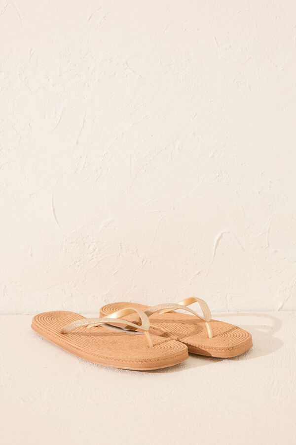 Women'secret Chanclas esparto punta cuadrada tira brillo nude