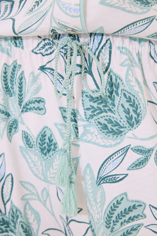 Women'secret Pijama largo camisero 100% algod&oacute;n flores verdes blanco