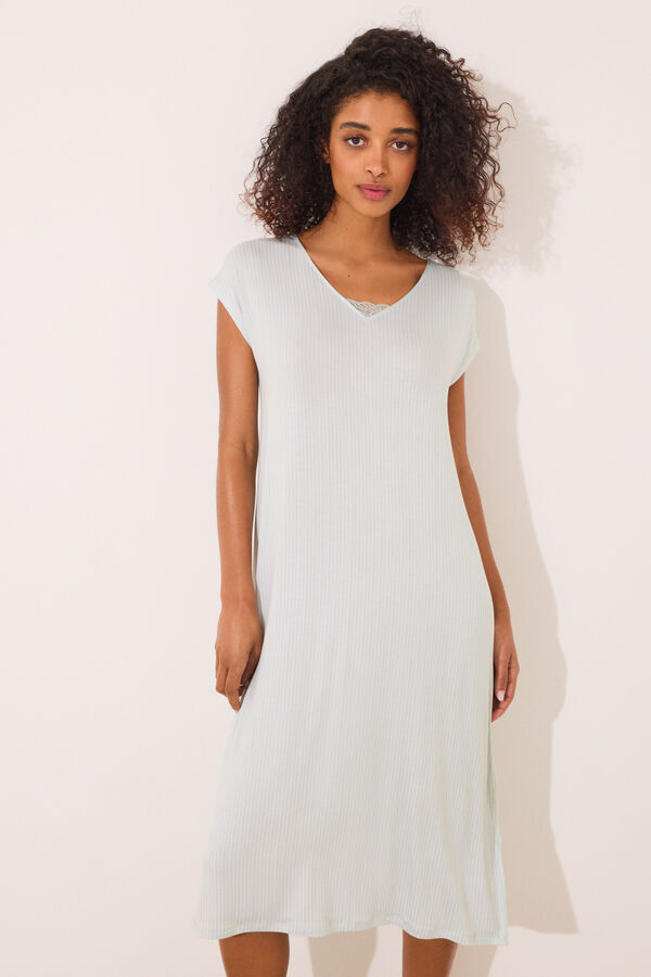 Women'secret Camisa de dormir midi de viscose verde riscas verde