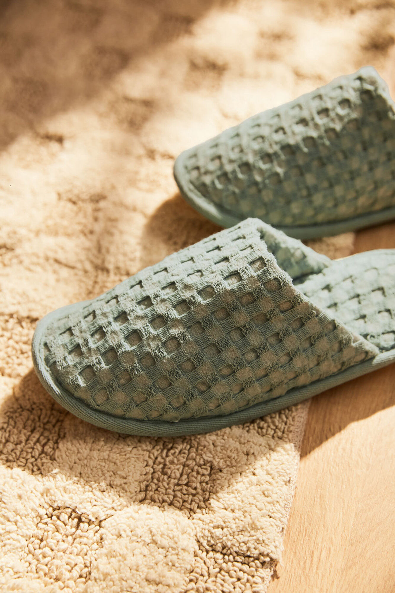 Calma House Chinelos de algod&atilde;o verde claro ola