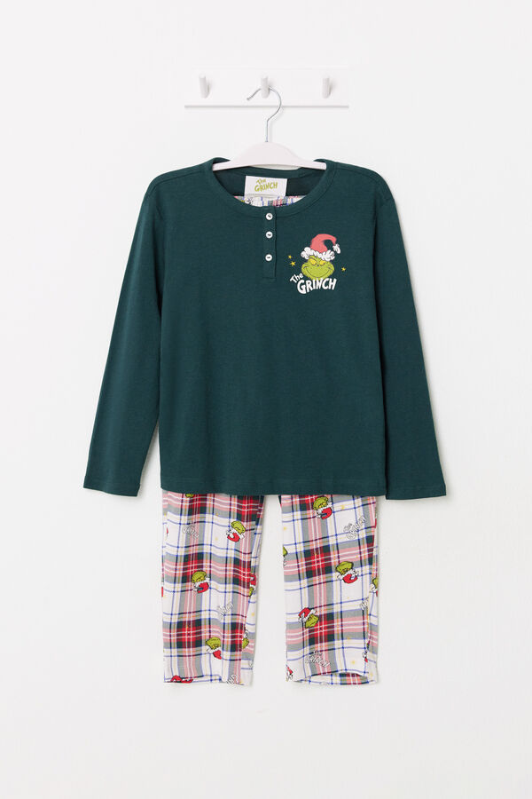 Women'secret Pijama infantil 100% algod&oacute;n cuadros Grinch verde
