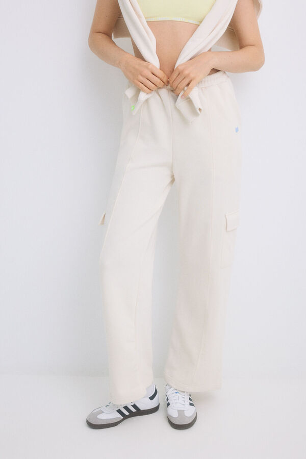 HI&BYE Cal&ccedil;as compridas flare felpa marfim bege