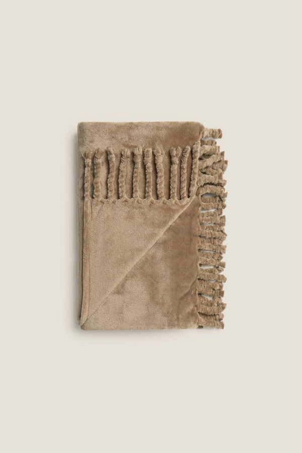 Textura Manta polar flecos marr&oacute;n